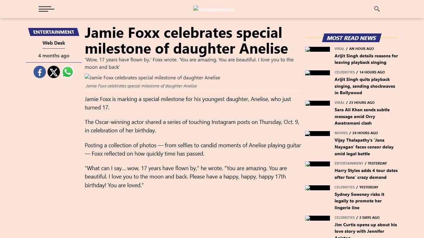 Jamie Foxx celebrates special milestone of daughter Anelise