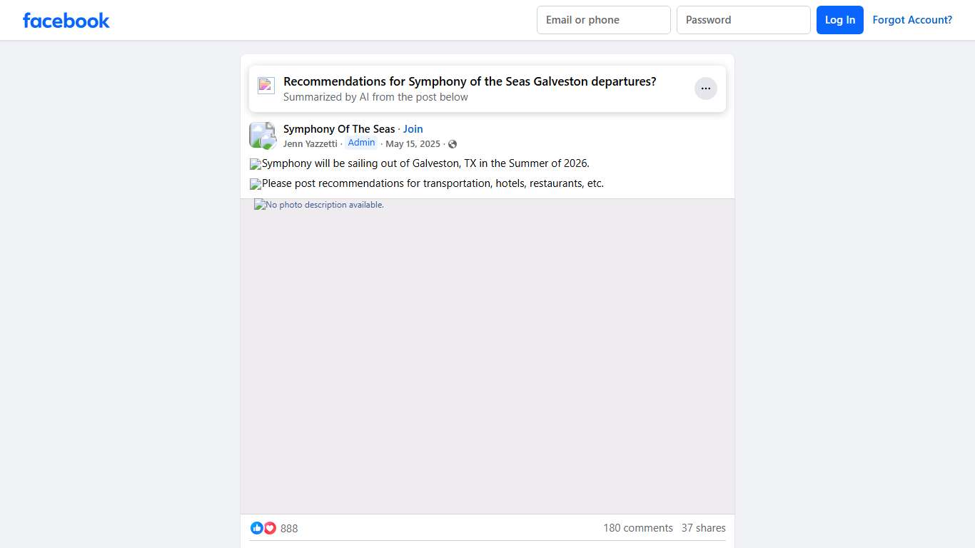 Symphony Of The Seas ⭐️Symphony will be sailing out of Galveston, TX in the Summer of 2026 Facebook